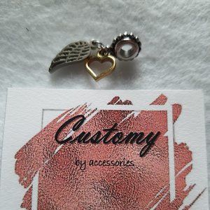 TWO TONE WING AND HEART PENDANT IN STAINLESS STEEL